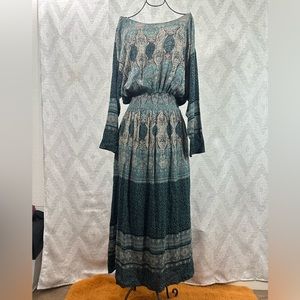 Free People printed open back green maxi dress size XS